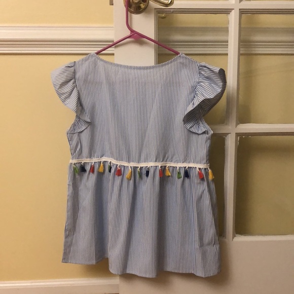 Blue and White Striped Multi Color Tassel Top Size Small - Picture 3 of 13
